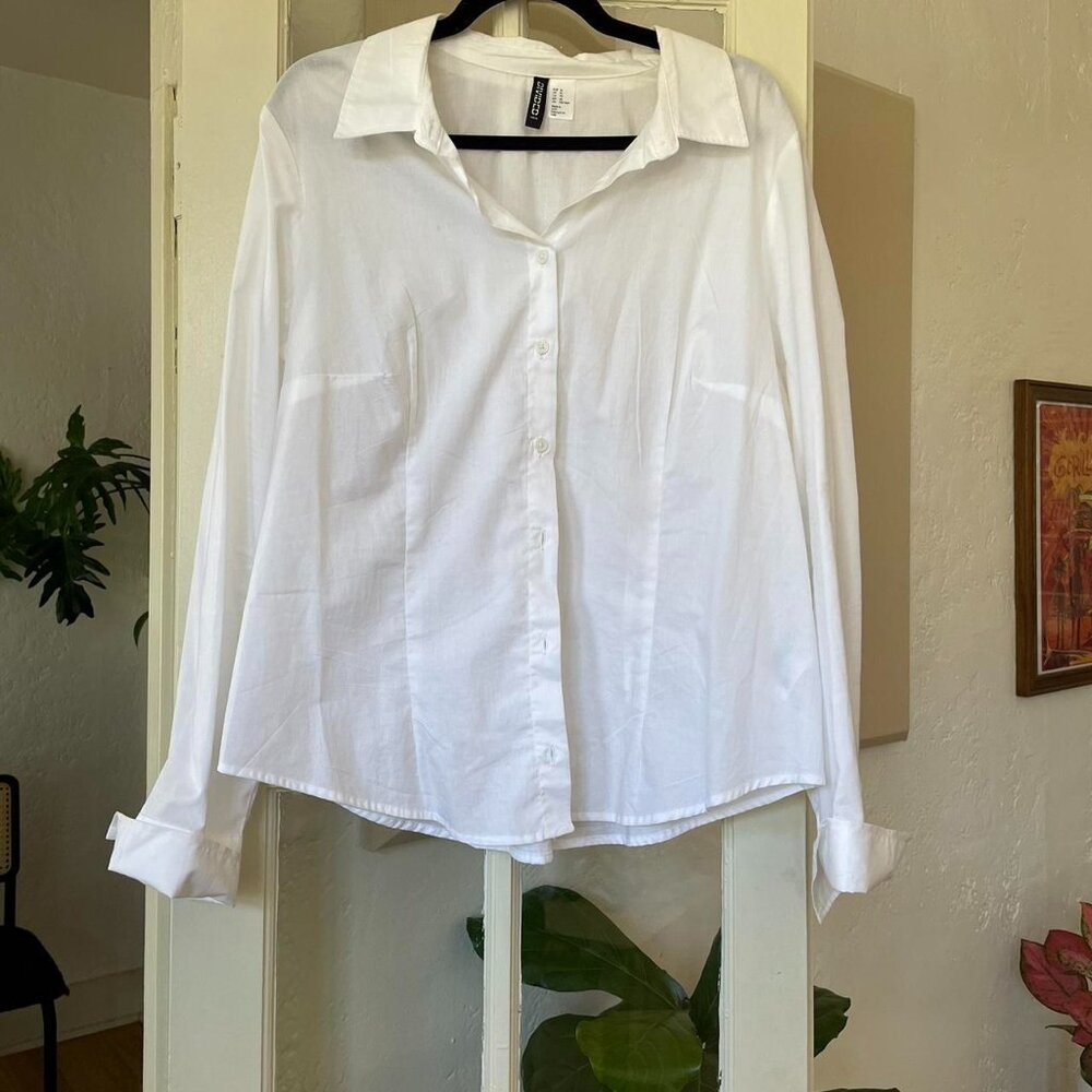 White Button Up Blouse- size XL